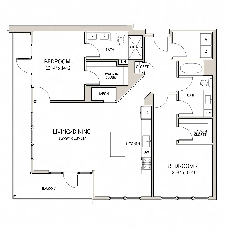 Floor plan Two Bed Two Bath B16a