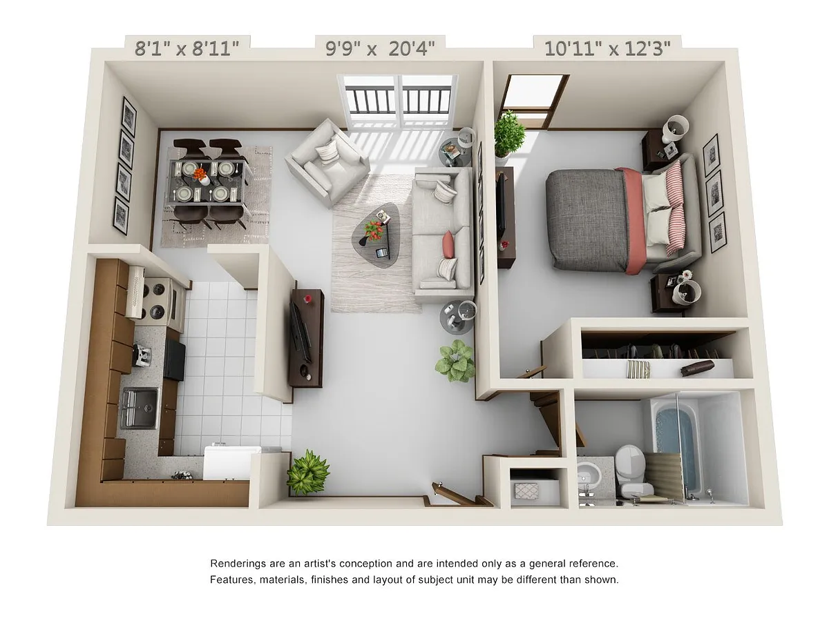 Floor plan 1 Bedroom & 1 Bath