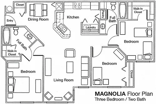 Floor plan Three Bedroom Two bathroom 60%