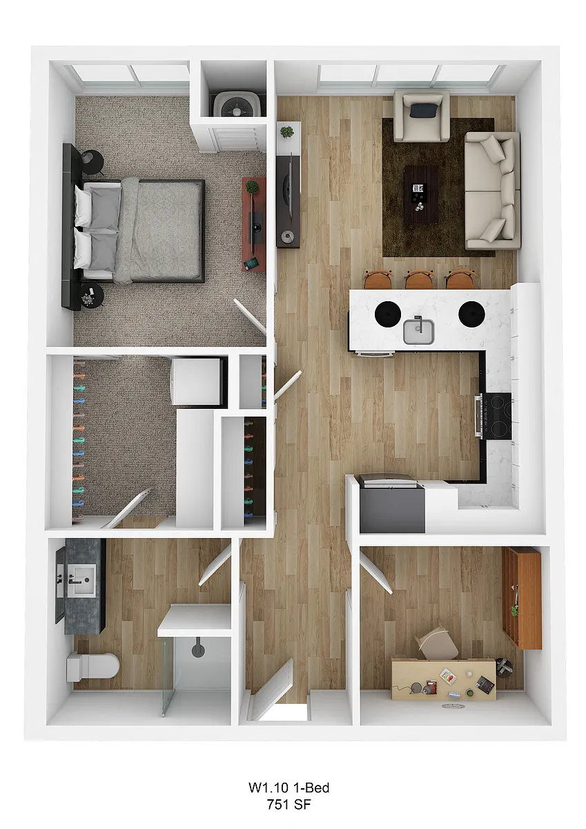 Floor plan Franklin W1.10 (1 Bedroom + Den)