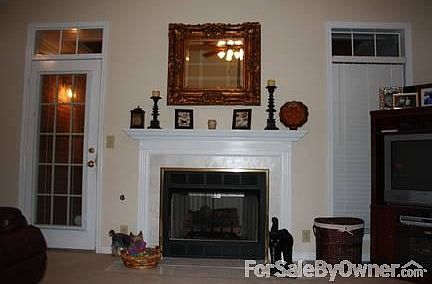 Family room with gas logs