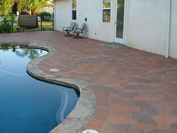 Pool deck & entry door to master bath