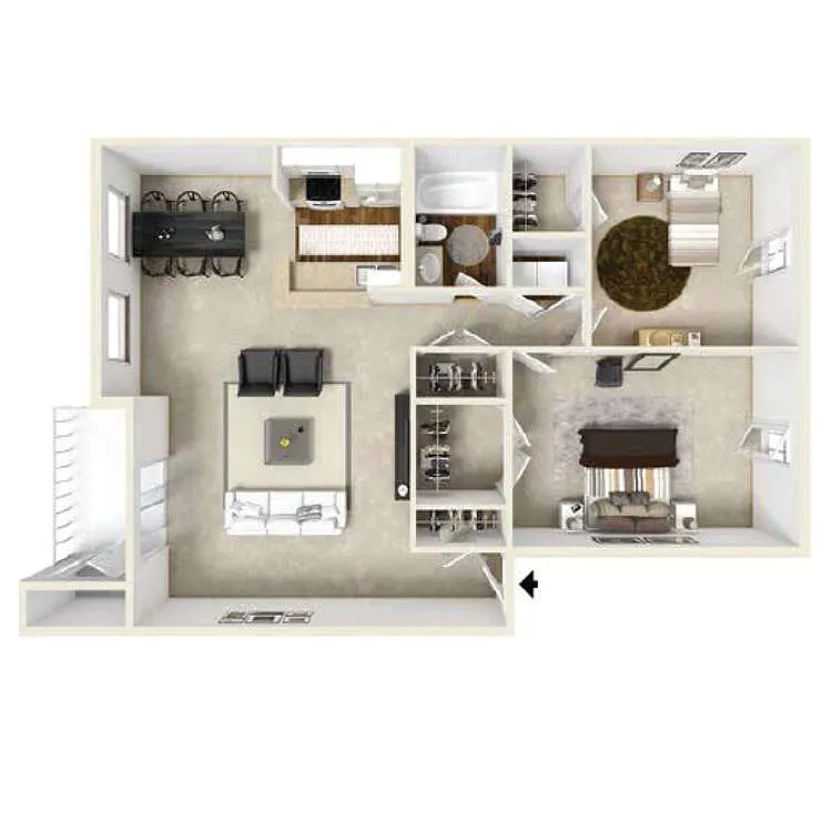Floor plan 2 Bedroom - 1 Bath