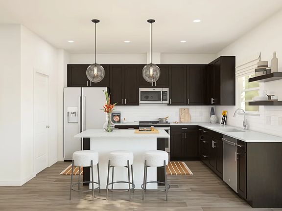 Kitchen with pendant lighting