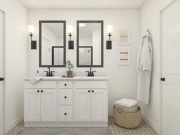 Primary bath with matte black hardware and fixtures