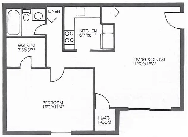 Floor plan 1 Bedroom 1 Bath