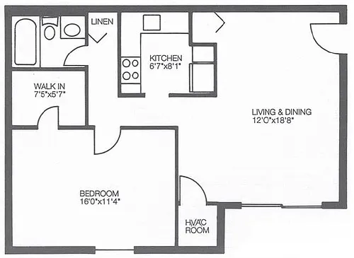 Floor plan 1 Bedroom 1 Bath