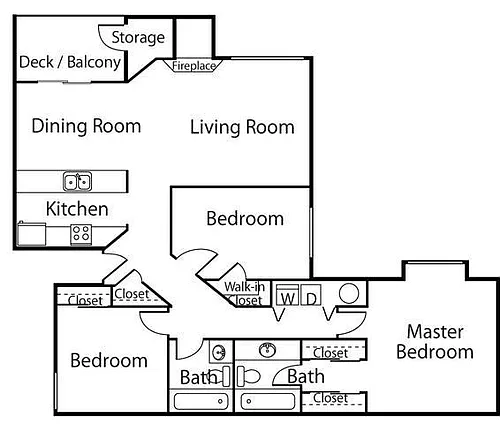 Floor plan Three Bedroom Two Bath