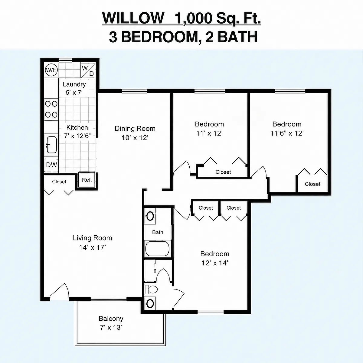 Floor plan Willow 3BR/2BA
