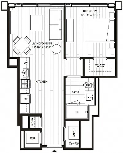 Floor plan 1 Bed/1 Bath-A3