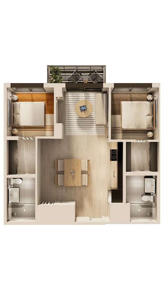 Floor plan Fort Point 2 Bedroom