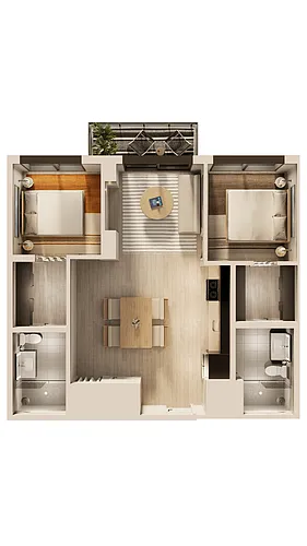 Floor plan Fort Point 2 Bedroom