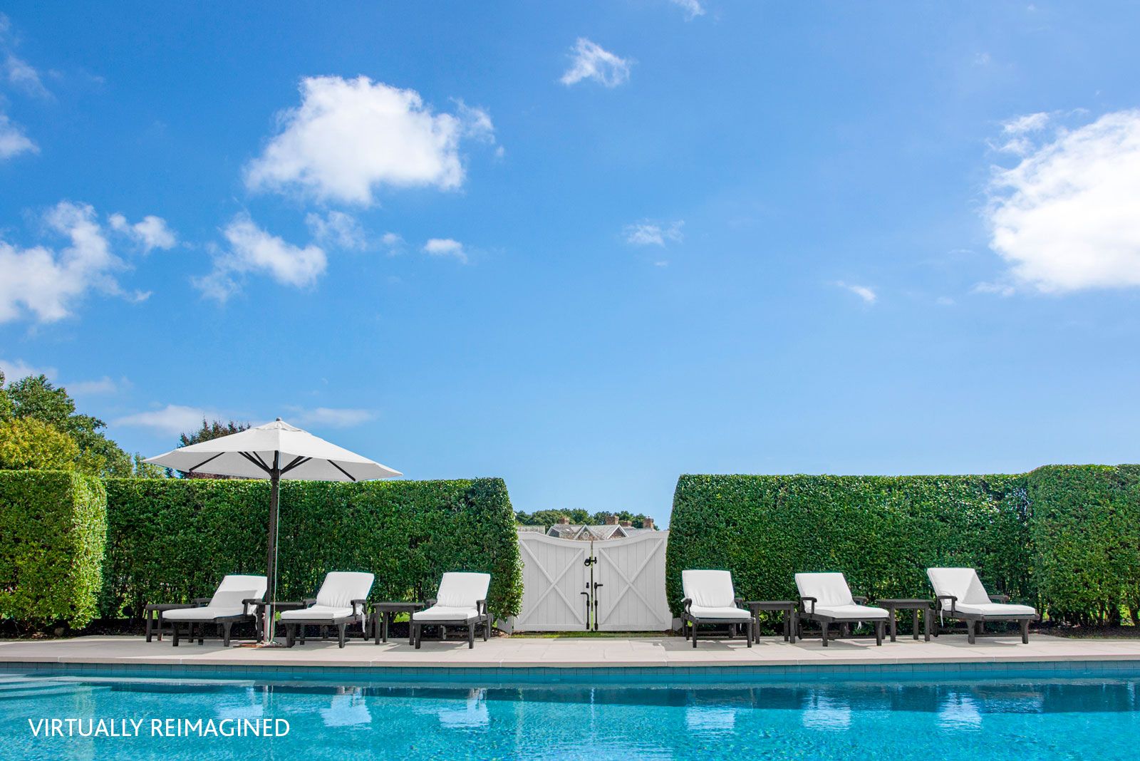  View of the pool at 6 Dannielles Way, Bridgehampton, NY (virtually re-imagined)