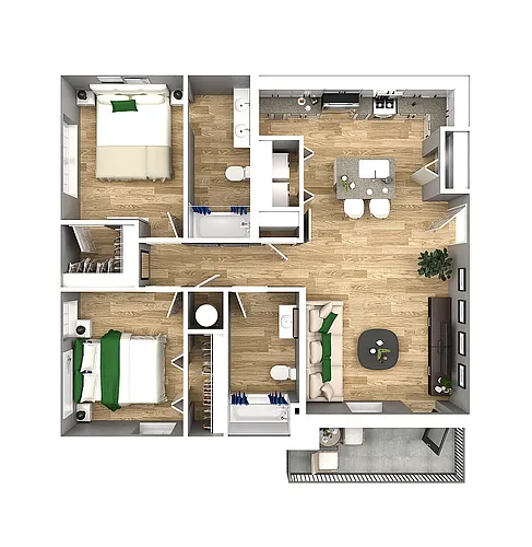 Floor plan 2 BR, 2 BA