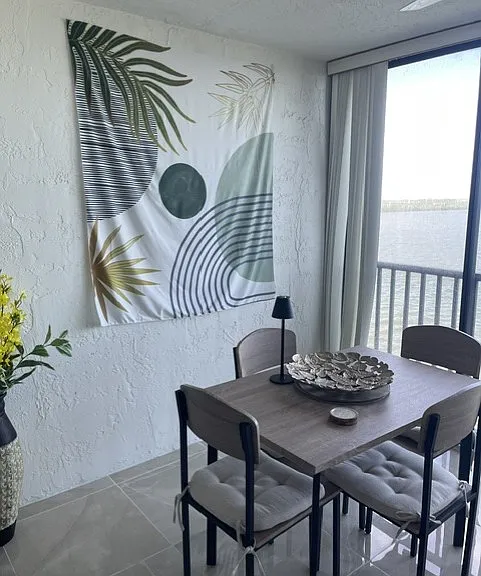 Dining on the deck overlooking the water.