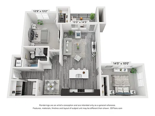 Floor plan Two Bedroom One Bath