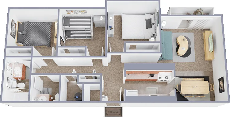 3 Bed 1.5 Bath Floorplan Diagram