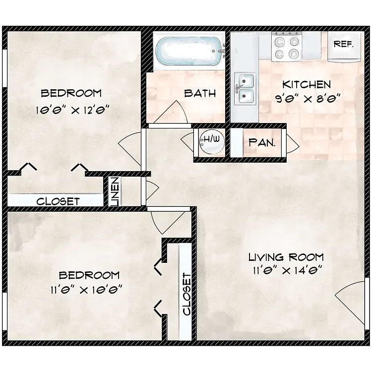 Floor plan 2 BEDS 1 BATH