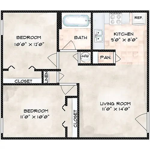 Floor plan 2 BEDS 1 BATH
