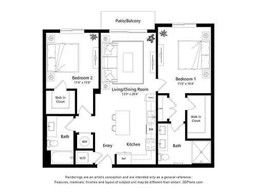 Floor plan 2 Bedroom | 2 Bathroom