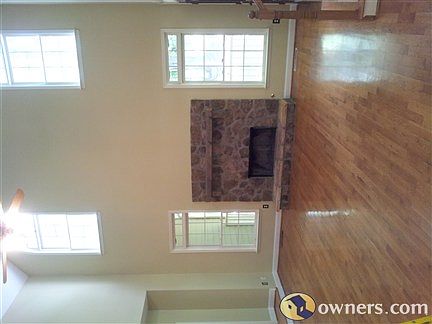 stone fireplace in living room