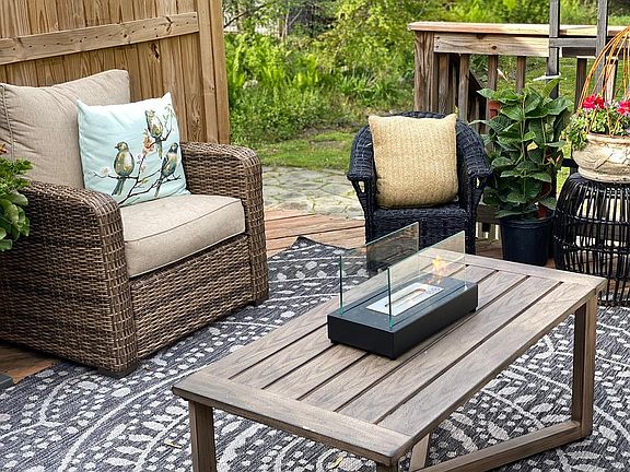 porch with privacy fence