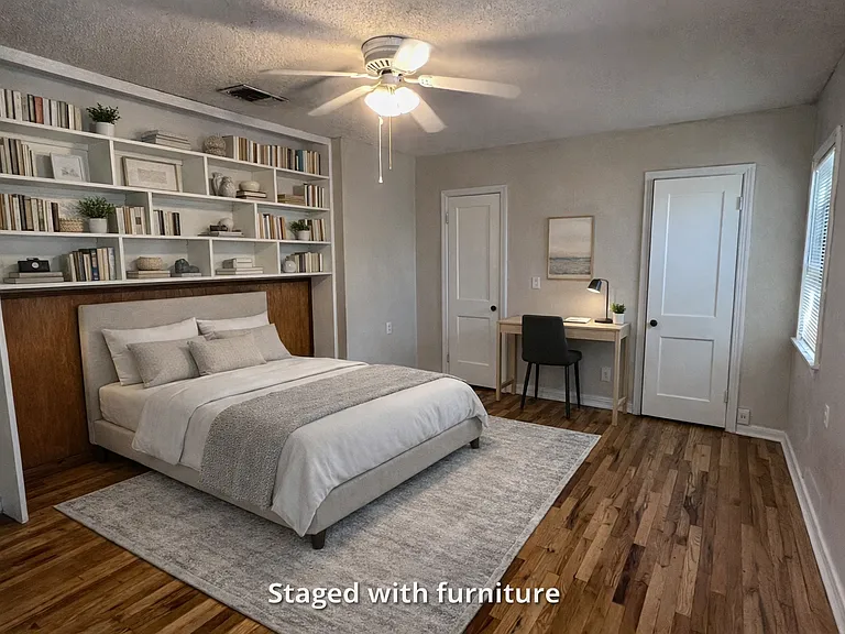 Extra large back east bedroom. Lots of built in shelves and huge walk-in closet