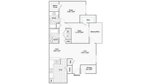 Floor plan 2 Bed 2 Bath Washer Dryer B