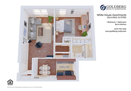 Floor plan One Bedroom 1 bath Eat in Kitchen