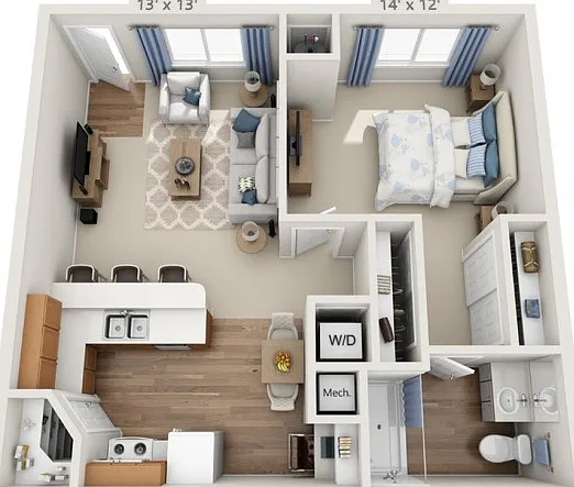 Floor plans are artist's rendering. All dimensions are approximate. Actual product and specifications may vary in dimension or detail. Not all features are available in every apartment. Prices and availability are subject to change. Floor plans are artist