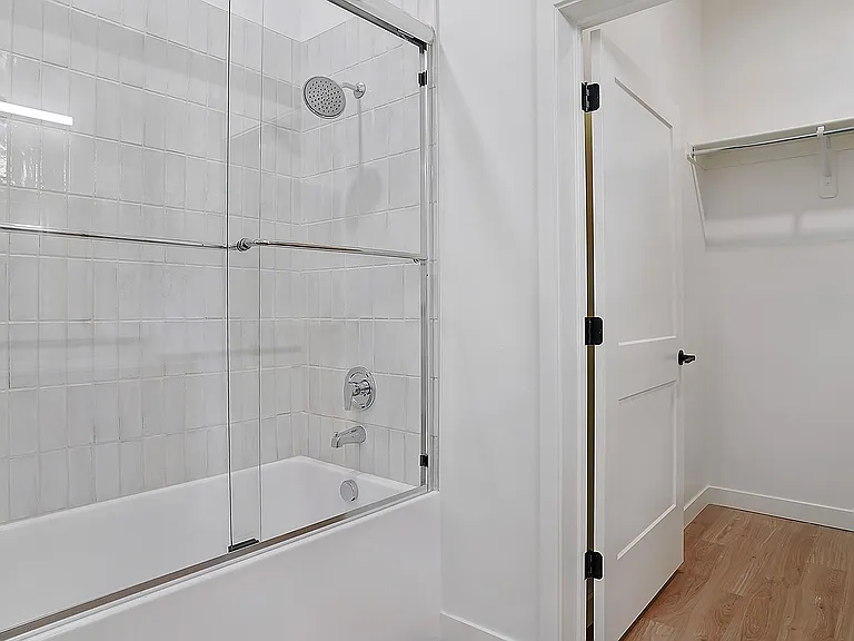 A clean, modern bathroom with contemporary finishes.