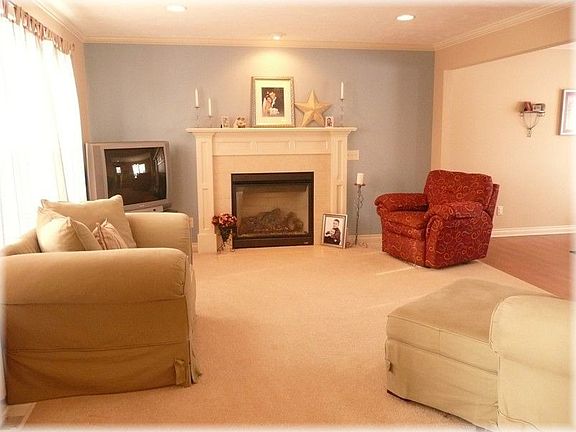 Spacious Living Room With Pretty Gas Fireplace To Cozy Up To