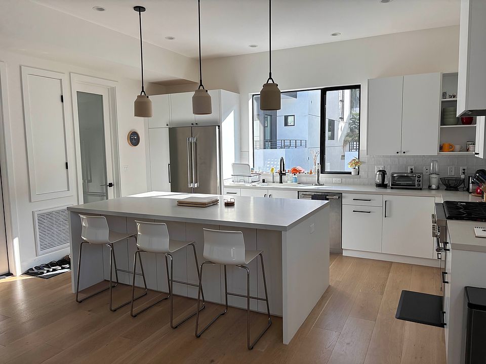 A close-up of the kitchen and island, which is HUGE
