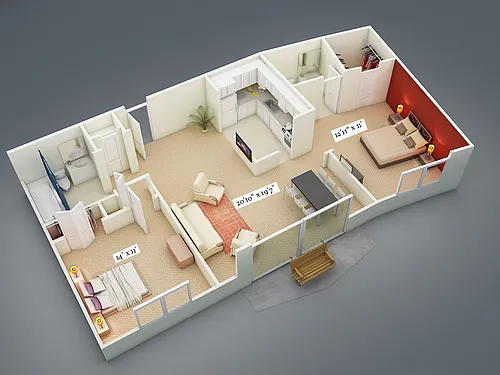 Floor plan Two Bedroom Two Bath Split Suite