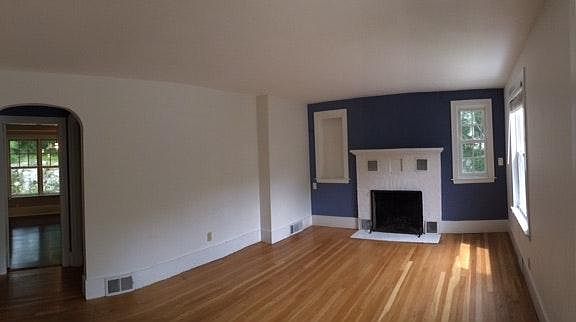 Living room with working fireplace