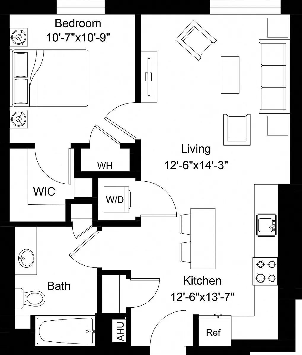 Floor plan 1 Bed/1 Bath-A2