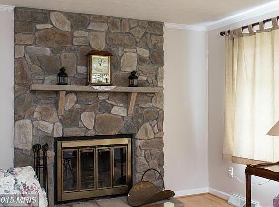 Wood burning fireplace in living room