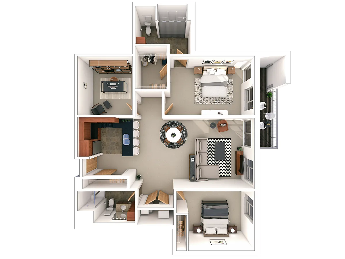 Floor plan 2 Bed / 2 Bath + Den - 1,510 SF