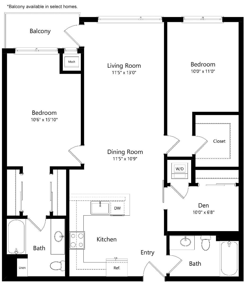 Floor plan B13 Two Bed Den