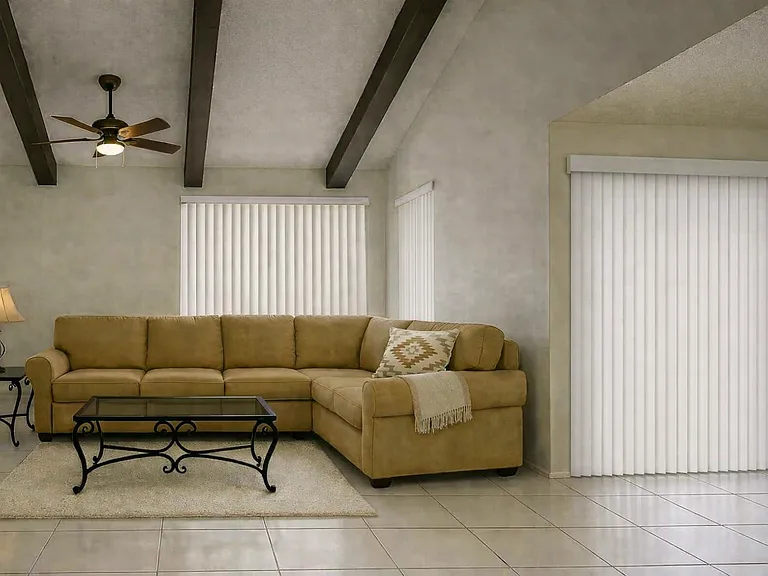 This is an example of how a sectional would fit in the living room. All windows face the north back yard with a view of the pool and landscaping.