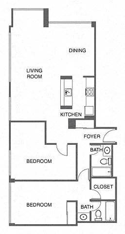 Floor plan 2 Bed, 2 Bath