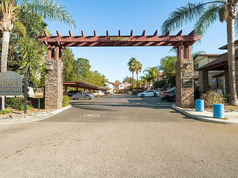 Parking lot enterance at The Nines Townhomes in Escondido, California.
