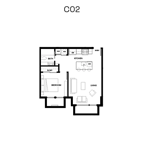 Floor plan Unit 002 - One Bedroom