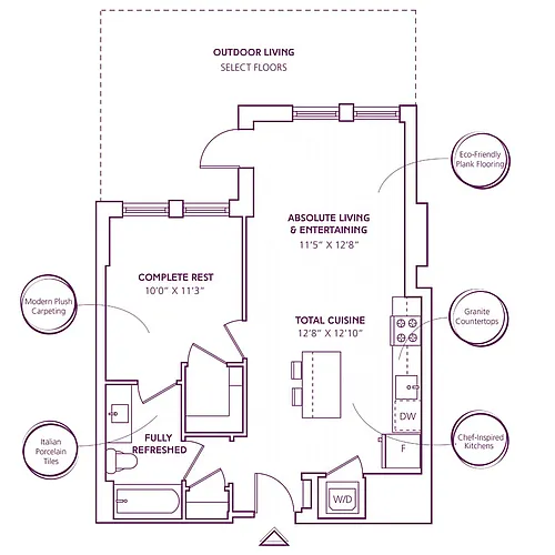 Floor plan 1 Bed - 1 Bath | A05