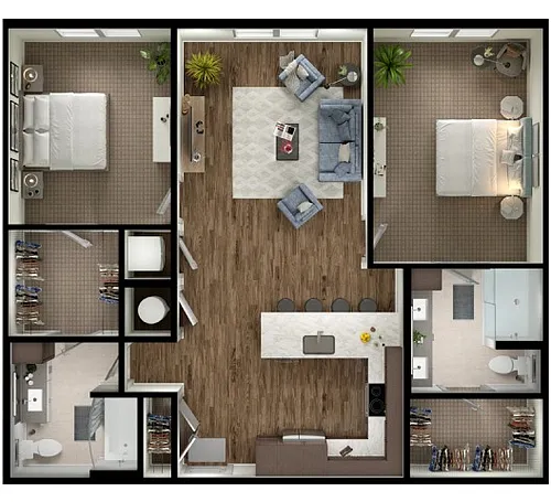 Floor plan 2 Bed, 2 Bath B3