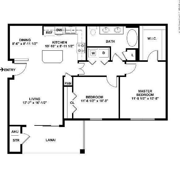 Cypress Creek - Breeze - 947 SF - 2B1B - 2D Floorplan Cypress Creek - Breeze - 947 SF - 2B1B - 2D Floorplan