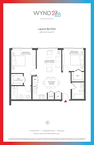 Floor plan W27 - 2BR 2BA (894 SF)