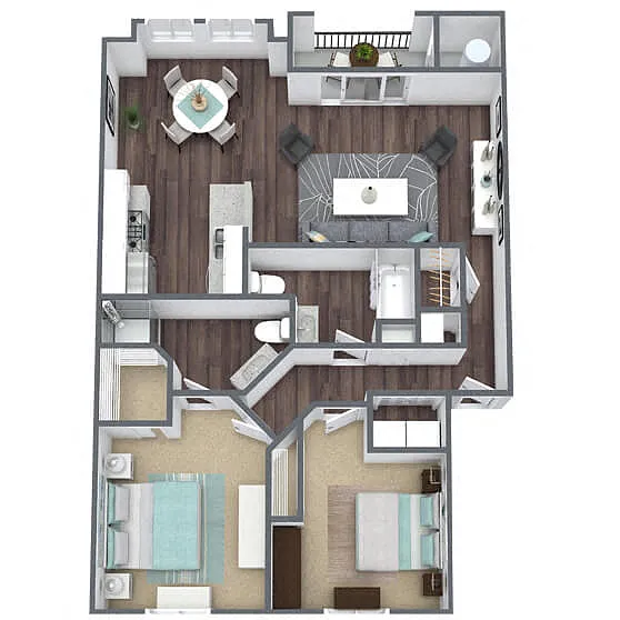 Floor plan B1: 2 Bed 2 Bath