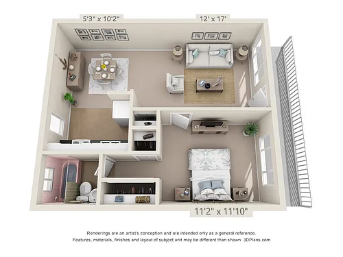 Floor plan 1 Bedroom, 1 Bath A (Montgomery)