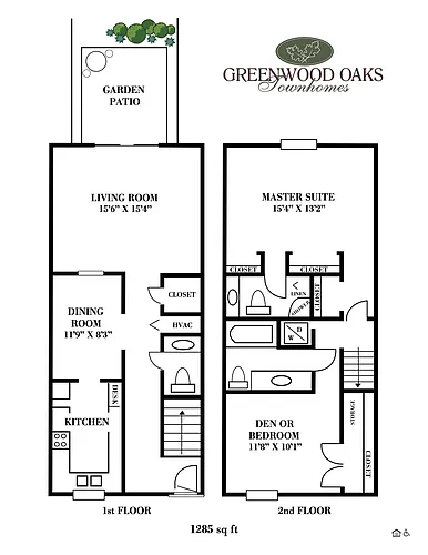 Floor plan 2 Bed/2.5 Bath Town Home